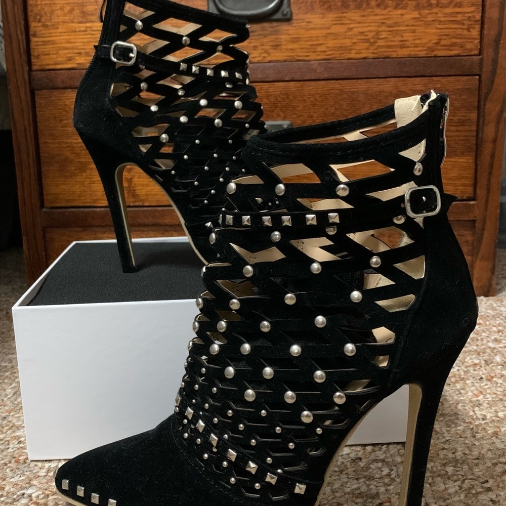 Black High Heel Shoes with Rivets